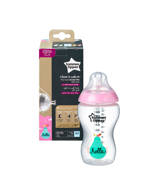 Tommee Tippee Closer to Nature 1x340ml Easi-Vent™ Decorative Feeding Bottle - Girl image number 2